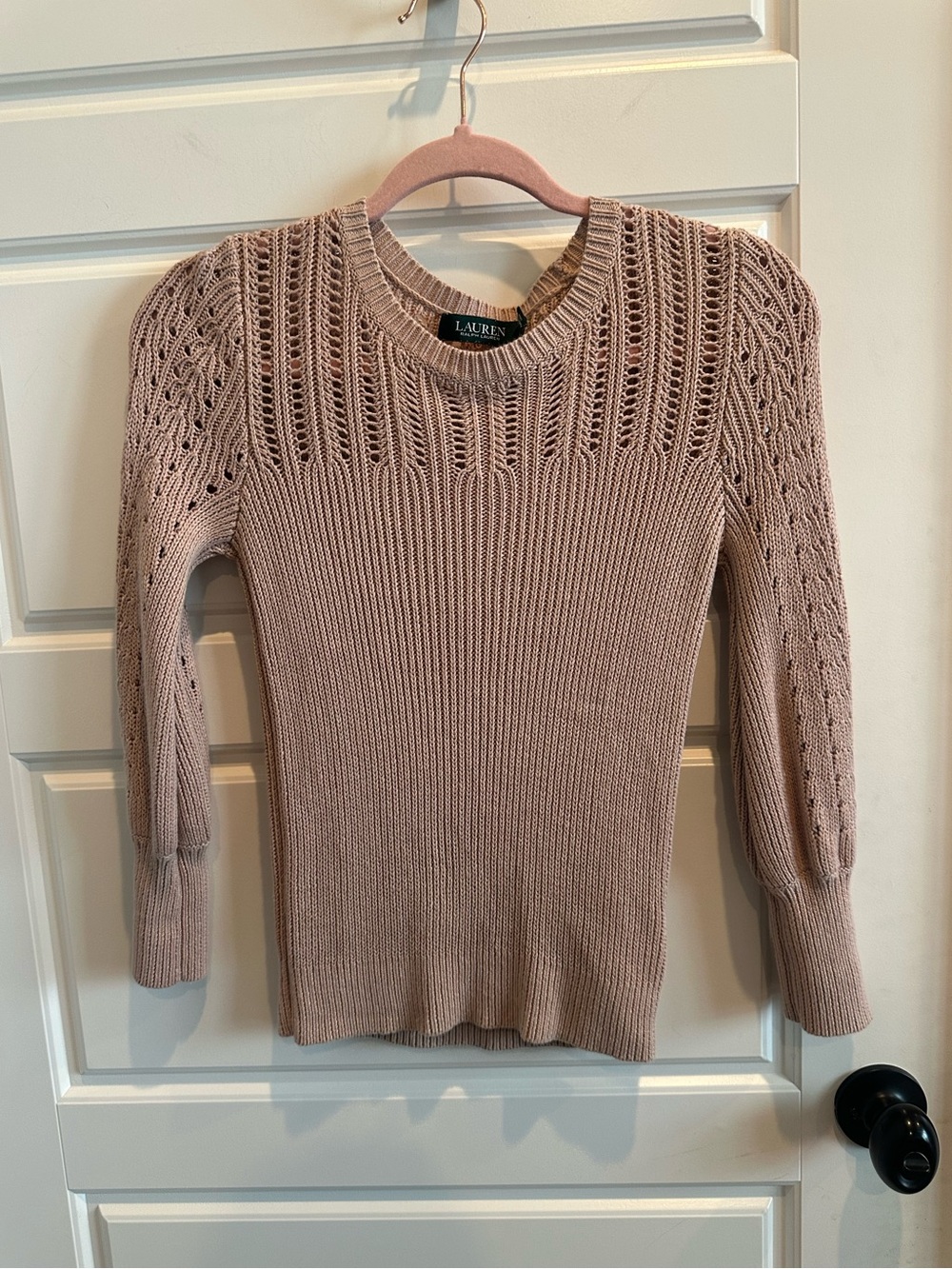 LAUREN Ralph Lauren Small Linen Viscose Open Knit Sweater Pointelle Pullover